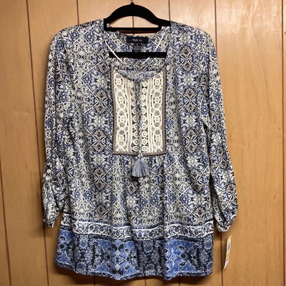 Style & Co. Tops - Roll Tab Sleeve Boho Blouse
